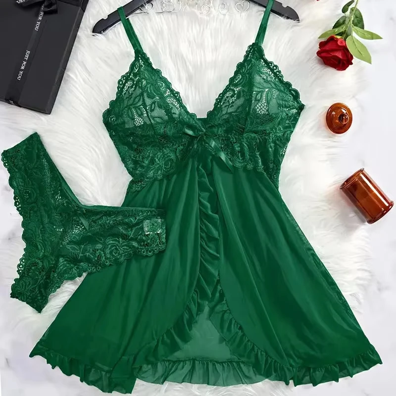 Sheer Bra Lace - 2 Pcs Set Lace Nightgown Women