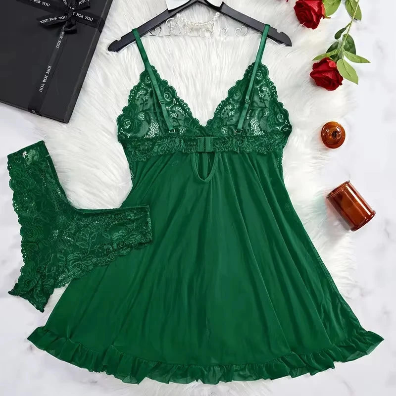 2 Pcs Set Lace Nightgown Women - đánh giá và giá Sheer Bra Lace