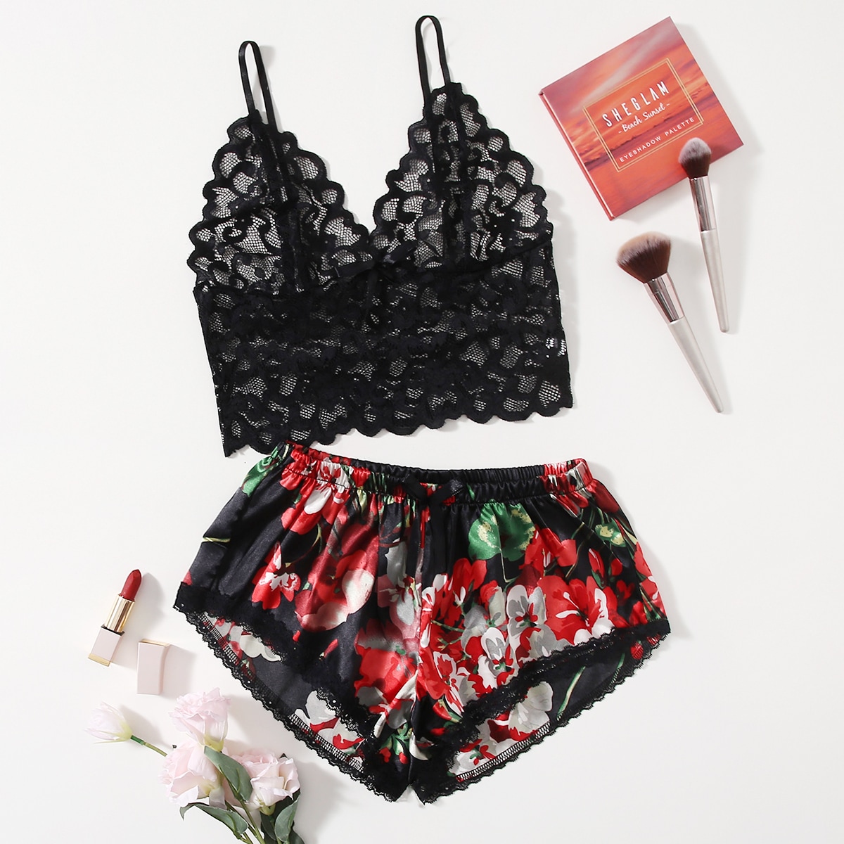 Floral Lace Pajama Set for Wom - đánh giá và giá Lace Bralette Set